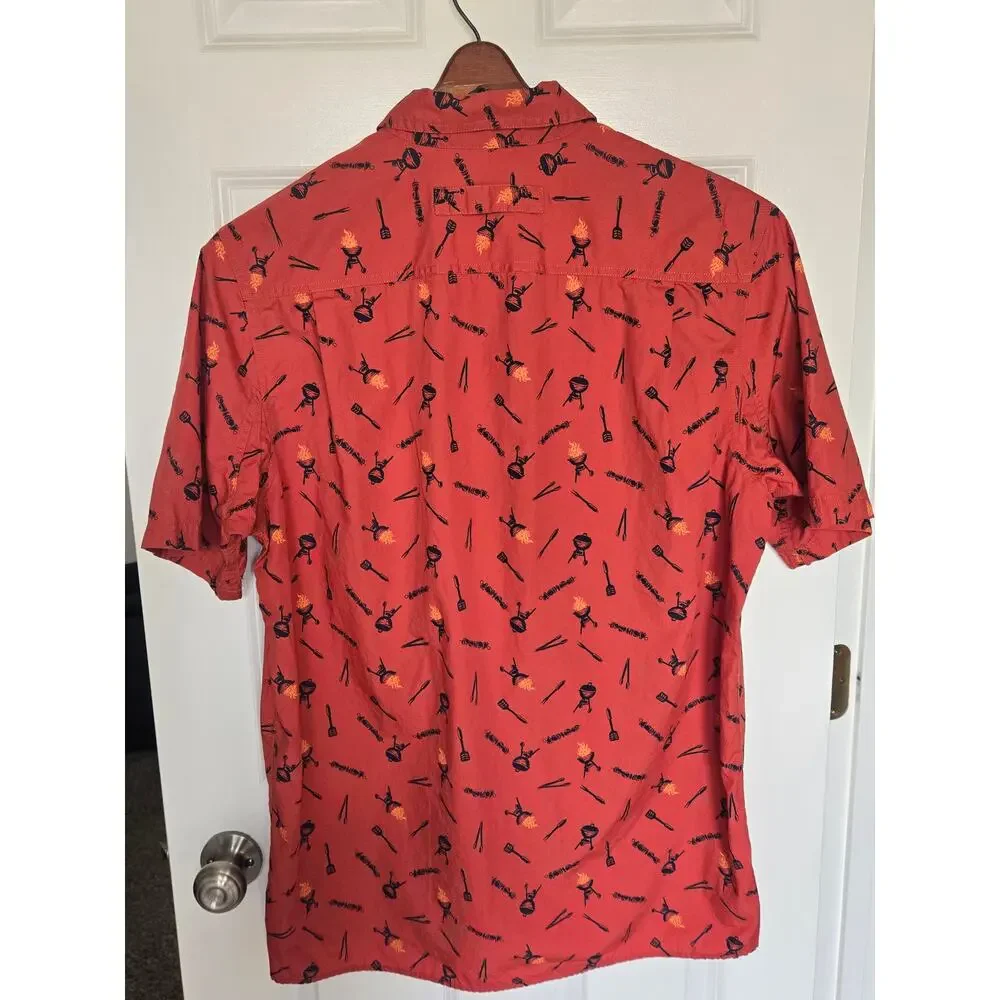 Duluth Trading Co Untucked Bbq Grilling Button Down Red Orange Shirt Large Tall - Picture 8 of 8